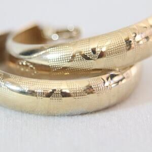Gold Tone Etched Hoop Earrings Clip Ons